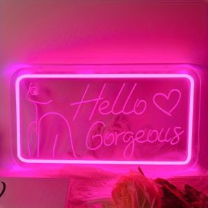 1 pc Hello Gorgeous LED Neon Sign, 3D Engraving, Ambient Wall Decoration Neon Sign for Wedding, Bar, Theme Party, Office, Home, Club, Living Room, Bedroom and Home Wall Decoration, Preferred as Birthday and Holiday Gift for Friends and Family, USB Powered Illuminated Sign Hanging Unit, 5V USB Power Supply