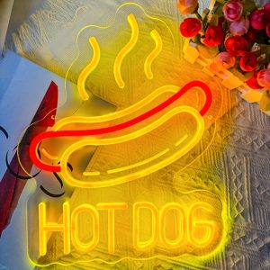 1 pc Hot Dog LED Neon Sign, 3D Engraving, Ambient Wall Decoration Neon Sign for Hot Dog Shops, Fast Food Shops, Restaurants, Families, Living Rooms, Bedrooms and Home Wall Decorations, Preferred as Birthday and Holiday Gifts for Friends and Family, USB Powered Illuminated Sign Hanging Unit, 5V USB Power Supply