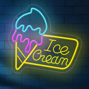1 pc colourful ice cream shape LED neon sign, 3D engraved ambient wall decoration neon sign for ice cream parlour, shop, restaurant, party, office, game room, family, club, living room, bar, bedroom and home wall decoration, preferred choice for friends and family’s birthday and holiday gifts, USB powered illuminated sign hanging device, 5V USB power supply