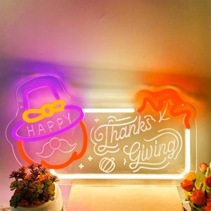 1 pc Happy Thanksgiving LED Neon Sign, Dimmable Creative Art Strip Lights, Wall Decoration Neon Sign, Perfect for Home Parties, Autumn Harvest Celebrations, Bedrooms, Hotels, Cafes, Recreation Rooms, Shops, Living Room, 5V USB Power Supply