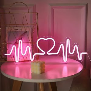 1 pc Romantic Heartbeat LED Neon Sign, Wall Decor Neon Sign for Home, Wedding, Party, Engagement, Bar, Living Room, Birthday and Holiday Gifts, Bedroom and Home Wall Decor, USB Powered Illuminated Sign Hanging Unit, 5V USB Power Supply