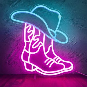 1 pc Cowboy Boot and Hat LED Neon Sign, Ambient Wall Decoration Neon Sign for Home, Party, Living Room, Shop, Bar, Club, Hotel, Game Room, as Birthday, Holiday Gift, Bedroom and Home Wall Decoration, USB Powered Illuminated Sign Hanging Unit, 5V USB Power Supply