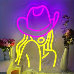 1 pc Cowgirl LED Neon Sign, Western Cowboy Ambiance Wall Decoration Neon Sign for Western Cowboy Themed Parties, Offices, Game Rooms, Families, Clubs, Living Rooms, Bars, Bedrooms, and Home Wall Decorations, Preferred for Friends and Family’s Birthdays and Holiday Gifts, USB Powered Illuminated Sign Hanging Unit, 5V USB Power Supply