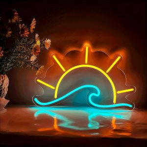 1 pc Sunset Sunrise LED neon sign, Sun On The Sea ambient wall decor neon sign for home, party, living room, bar, club, hotel, club, as a birthday, holiday gift, bedroom and home wall decor, USB powered illuminated sign hanging unit, 5V USB power supply