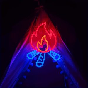 1 pc Bonfire LED neon sign, ambient wall decoration neon sign for camping party, office, game room, restaurant, home, club, living room, bar, bedroom and home wall decoration, as friends and family birthday, holiday gift first choice, USB powered light up sign hanging device, 5V USB power supply