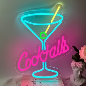 1 pc Cocktails LED Neon Sign, Wall Decoration Neon Sign for Parties, Home, Bars, Men’s Caves, Bedroom and Home Wall Decoration, 5 V USB Power Supply