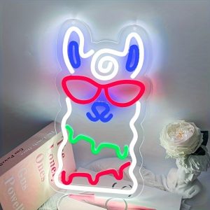 1 pc sunglasses wearing alpaca shape LED neon sign, cute space ambience wall decoration neon sign for home, party, living room, game room, children’s living room, as a birthday, holiday gift, bedroom and home wall decoration neon sign, 5 V USB power supply