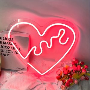 1 pc Love Heart LED Neon Sign, Ambient Wall Decoration Neon Sign for Weddings, Engagement Parties, Offices, Game Rooms, Families, Clubs, Living Rooms, Bars, Bedrooms and Home Wall Decorations, Preferred for Friends and Family’s Birthdays and Holiday Gifts, USB Powered Illuminated Sign Hanging Unit, 5V USB Power Supply