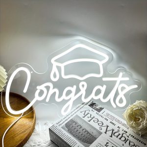 1 pc Congrats Grad LED Neon Sign, Graduation Ambience Wall Decoration Neon Sign for Graduation Party, Graduation Ceremony, Office, Game Room, Restaurant, Family, Club, Living Room, Bar, Bedroom and Home Wall Decoration, Preferred as Birthday and Holiday Gift for Friends and Family, USB Powered Illuminated Sign Hanging Unit, 5V USB Power Supply
