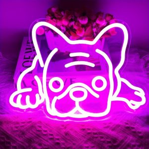 1 pc Rose French Bulldog LED Neon Sign, Cute Puppy Ambient Wall Decor Neon Sign for Pet Shops, Parties, Offices, Game Rooms, Families, Clubs, Living Rooms, Bars, Bedrooms and Home Wall Decorations, Preferred for Friends and Family’s Birthdays, Music Hobby Gifts, USB Powered Illuminated Sign Hanging Unit, 5V USB Power Supply