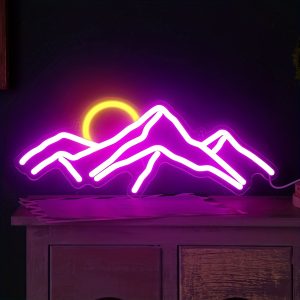 1 pc Mountains LED neon sign, ambient wall decoration neon sign for office, coffee shop, party, game room, family, club, living room, bar, bedroom and home wall decoration, preferred as friends and family birthday, holiday gift, USB powered light up sign hanging device, 5V USB power supply