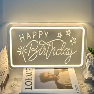 1 pc Happy Birthday LED neon sign, 3D engraved ambient wall decorative neon sign for birthday party, office, game room, home, club, living room, bar, bedroom and home wall decorations, as a first choice for friends’ and family’s birthday and holiday gifts, USB powered illuminated sign hanging device, 5V USB power supply