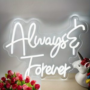 1 pc Always Forever Neon Sign White Letters LED Neon Lights, Wall Decoration White Letters Neon Sign, Great for wedding engagement party, bedroom, bar, club, room, friends gathering wall decoration, USB powered light up sign hanging device