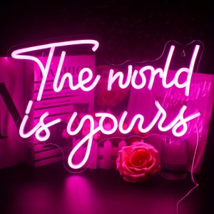 1 pc Rose The World Is Yours LED Neon Sign, Wall Decor Neon Sign for Home, Wedding, Party, Engagement, Bar, Living Room, Birthday and Holiday Gifts, Bedroom and Home Wall Decor Neon Sign, 5 V USB Power Supply