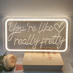 1 pc You’re Like Really Pretty LED Neon Sign, 3D Engraving, Ambient Wall Decoration Neon Sign for Weddings, Engagement Parties, Shops, Bars, Offices, Families, Clubs, Living Rooms, Bedrooms and Home Wall Decorations, Preferred as Birthday and Holiday Gifts for Friends’ Families, USB Powered Illuminated Sign Hanging Unit, 5V USB Power Supply