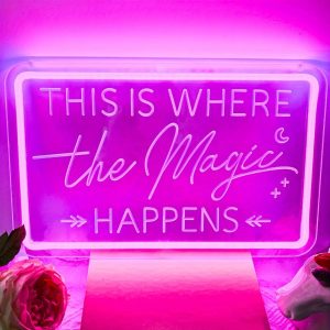 1 pc This Is Where The Magic Happens Rose LED Neon Sign, Wall Decor Neon Sign, Artistic Sculpture Design Decoration, Perfect for Birthday, Engagement, Bachelorette Party, Bar, Bedroom, Office, Friends Gathering Wall Sign Decoration