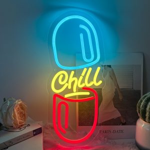 1 pc chill pill LED neon sign, ambient wall decor neon sign for party, living room, office, bar, club, bedroom and home wall decor neon sign, 5 V USB power supply