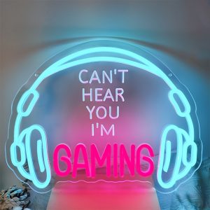 1 pc Gaming Headset LED Neon Sign, 3D Engraving, Ambient Wall Decoration Neon Sign, Suitable for video game area, audio/video room, party, office, game room, family, club, living room, bar, bedroom, and home wall decoration, as a first choice for friends’ and family’s birthday and holiday gifts, USB Powered Illuminated Sign Hanging Unit, 5V USB Power Supply