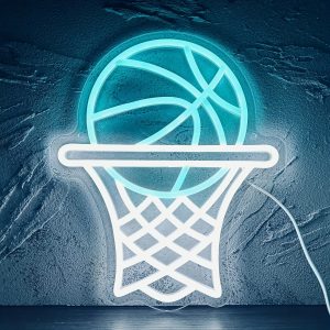 1 pc Basketball Hoop LED Neon Sign, Basketball themed ambient wall decoration neon sign for basketball themed parties, offices, basketball courts, game rooms, homes, clubs, living rooms, bars, bedrooms and home wall decorations, preferred choice for friends and family’s birthdays, basketball hobby gifts, USB powered illuminated sign hanging device, 5V USB power supply