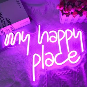 1 pc My Happy Place LED neon sign, space ambiance wall decor neon sign for home, party, living room, bar, game room, club, as birthday, holiday gift, bedroom and home wall decor neon sign, 5 V USB power supply