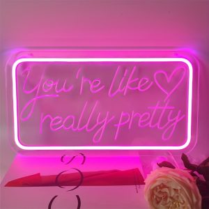 1 pc You’re Like Really Pretty LED Neon Sign, 3D Engraving, Ambient Wall Decoration Neon Sign for Wedding, Salon, Bar, Party, Office, Home, Club, Living Room, Bedroom and Home Wall Decoration, Preferred as Birthday and Holiday Gift for Friends and Family, USB Powered Illuminated Sign Hanging Unit, 5V USB Power Supply