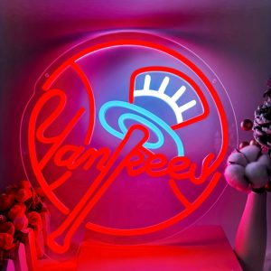 1 pc Yankees Baseball Team Neon Sign Sign Light, Dimmable Wall Decor Switch LED Neon Signage, Great for Man Cave Decorations, Bedrooms, Recreation Rooms, Living Rooms, Wall Decorations for Friends’ Gatherings, Christmas Gift, 5V USB Power Supply