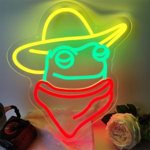 1 pc Cowboy Scarf Frog LED Neon Sign, Ambient Wall Decoration Neon Sign for Party, Office, Game Room, Home, Club, Living Room, Bar, Bedroom and Home Wall Decoration, Preferred for Friends and Family’s Birthday, Holiday Gift, USB Powered Illuminated Sign Hanging Unit, 5V USB Power Supply
