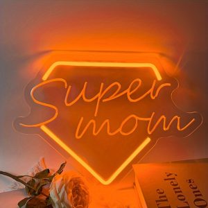 1 pc Super Mom LED Neon Sign, 3D Engraving, Ambient Wall Decoration Neon Sign for Party, Event, Office, Family, Living Room, Bedroom and Home Wall Decoration, Preferred as Friends and Family Birthday, Mother’s Day Gift, USB Powered Illuminated Sign Hanging Unit, 5V USB Power Supply