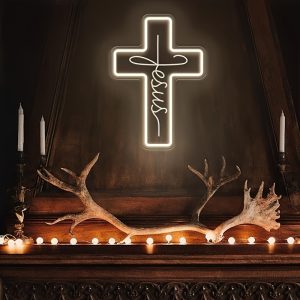 1 pc Cross LED neon sign, 3D engraving, ambient wall decoration neon sign for weddings, parties, events, Easter, Christmas, pubs, offices, homes, clubs, living rooms, bedrooms and home wall decorations, preferred choice for friends and family’s birthdays, festive gifts, USB powered illuminated sign hanging unit, 5V USB power supply