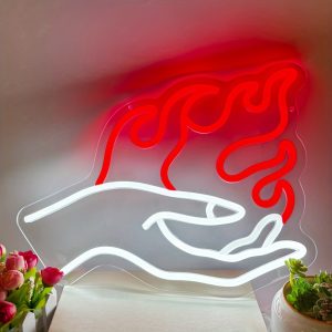 1 pc Halloween Hand Fire Neon Wall Sign Decoration, Dimmable LED Halloween Decorative Lights, Perfect for Halloween Parties, Bedrooms, Birthday Parties, Bar Man Caves, Shops, Rooms, Friends Gatherings Wall Decorations, 5V USB Power Supply