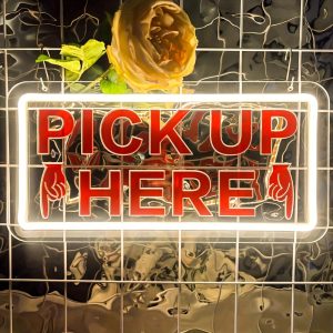 1 pc Pick Up Here Neon Sign, 3D Engraving, UV Printing LED Neon, suitable for use in shops, convenience stores, bedrooms, living rooms, pubs, Valentine’s Day, wedding decorations, unique and ideal gift for coffee shops, parties, clubs, etc.