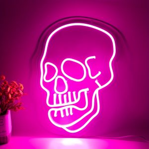1 pc Skull Halloween Wall Neon Decoration, Dimmable LED Halloween Ambiance Wall Decoration Neon Sign, great for Halloween parties, bedrooms, birthday parties, pubs, shops, rooms, friends party wall decorations, as a friend’s family birthday, Halloween gift preferred, USB powered light up sign hanging unit, 5V USB power supply