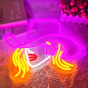 1 pc Cowgirl Hat LED Neon Sign, Western Cowboy Ambiance Wall Decoration Neon Sign for Western Cowboy Themed Parties, Offices, Game Rooms, Families, Clubs, Living Rooms, Bars, Bedrooms, and Home Wall Decorations, Preferred for Friends and Family’s Birthdays and Holiday Gifts, USB Powered Illuminated Sign Hanging Unit, 5V USB Power Supply