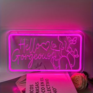 1 pc Hello Gorgeous LED neon sign, 3D engraving, ambient wall decoration neon sign for dressing room, wedding, bachelorette party, office, home, club, living room, bedroom and home wall decoration, preferred choice for friends and family birthday and holiday gifts, USB powered light up sign hanging device, 5V USB power supply