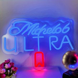 1 pc Michelob Neon Wall Decoration Dimmable Beer Neon LED Sign,Bar LED Sign Neon Sign Men’s Cave Illuminated Sign Wall Decoration,Great for parties, bedrooms, pubs, shops, rooms, game rooms, friends gatherings Wall Decoration, 5V USB Power Supply