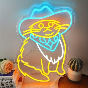 1 pc Ice Blue Cowboy Cat LED Neon Sign, Wall Decorative Neon Sign for Home, Party, Living Room, Game Room, Children’s Living Room, Birthday Christmas Gift, Bedroom and Home Wall Decorative Neon Sign, 5 V USB Power Supply