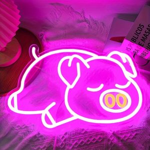 1 pc Pink Pig LED Neon Sign, Cute Sleeping Pig Ambience Wall Decoration Neon Sign for party, office, game room, home, club, living room, bar, bedroom and home wall decorations, as a friend’s family birthday, holiday gift first choice, USB powered light up sign hanging device, 5V USB power supply
