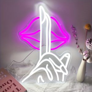 1 pc Finger Gesture Lips LED Neon Sign, Ambient Wall Decoration Neon Sign for Party, Office, Coffee Shop, Game Room, Home, Club, Living Room, Bar, Bedroom and Home Wall Decoration, Preferred as Birthday and Holiday Gift for Friends and Family, USB Powered Illuminated Sign Hanging Unit, 5V USB Power Supply