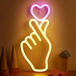 1 pc Heart Gesture LED Neon Sign, Ambient Wall Decor Neon Sign for Home, Party, Living Room, Bar, Club, Game Room, as Birthday, Holiday Gift, Bedroom and Home Wall Decoration, USB Powered Illuminated Sign Hanging Unit, 5V USB Power Supply