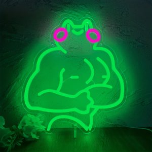 1 pc Funny Frog LED neon sign, ambient wall decoration neon sign for party, office, gym, game room, home, club, living room, bar, bedroom and home wall decorations, as a friend’s family birthday, Thanksgiving gift first choice, USB powered light up sign hanging device, 5V USB power supply