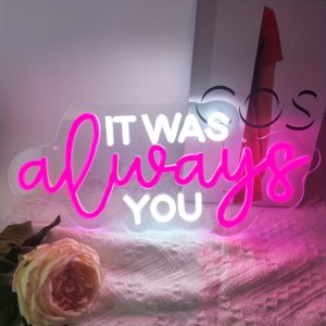 1 pc It Was Always You LED Neon Sign, Wall Decor Neon Sign for Home, Wedding Party, Engagement, Bar, Living Room, Birthday Party, Bedroom and Home Wall Decor Neon Sign, 5 V USB Power Supply