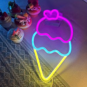 1 pc Ice Cream LED Neon Sign for Birthday Parties, Ice Cream Parlours, Clubs, Bedrooms, Homes and Girls Artistic Wall Decor Neon Sign, 5 V USB Power Supply
