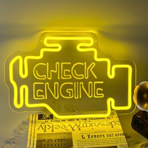 1 pc Check Engine LED Neon Sign, 3D Engraving, Ambient Wall Decoration Neon Sign for Garage, Salon, Bar, Car Theme Party, Office, Home, Club, Living Room, Bedroom and Home Wall Decoration, Preferred as Birthday, Holiday Gift for Friends and Family, USB Powered Illuminated Sign Hanging Unit, 5V USB Power Supply