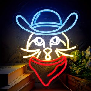 1 pc Cowboy Scarf Cat LED Neon Sign, Cute Cat Ambiance Wall Decoration Neon Sign for Home, Theme Parties, Living Room, Bars, Clubs, Game Rooms, as Birthday, Holiday Gifts, Bedroom and Home Wall Decorations, USB Powered Illuminated Sign Hanging Unit, 5V USB Power Supply