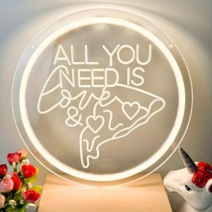 1 pc All You Need Is Love & Pizza Neon LED Sign, Wall Decoration Warm White Neon Sign, Artistic Sculpture Design Decoration, Perfect for Christmas Parties, Business Rooms, Bedrooms, Rooms, Bars, Shops, Friends Gatherings Wall Decoration