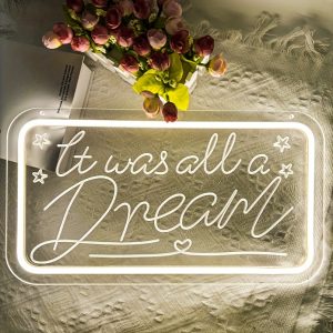 1 pc It Was All A Dream LED Neon Sign, 3D Engraving, Ambient Wall Decoration Neon Sign for Birthday Parties, Cafes, Bars, Offices, Families, Clubs, Living Rooms, Bedrooms and Home Wall Decorations, Preferred as Birthday and Holiday Gifts for Friends and Family, USB Powered Illuminated Sign Hanging Unit, 5V USB Power Supply