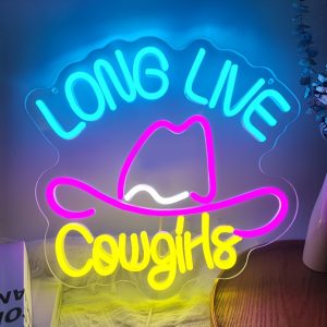 1 pc Long Live Cowgirls LED Neon Sign, Ambient Wall Decoration Neon Sign for Theme Parties, Offices, Game Rooms, Restaurants, Families, Clubs, Living Rooms, Bars, Bedrooms and Home Wall Decorations, Preferred as Birthday and Holiday Gifts for Friends and Family, USB Powered Illuminated Sign Hanging Unit, 5V USB Power Supply