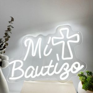1 pc Mi Bautizo Neon LED Sign, Wall Decoration White Alphabet Neon Sign, Ideal for Children’s Birthday Parties, Christening Parties, Christmas, Bedrooms, Home, Rooms, Gardens, Pubs, Easter, Bars, Shops, Friends Gatherings Wall Decorations