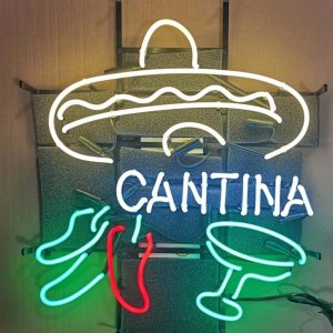High Quality Super Bright Open Letter Display Cantina Beer Bar, Large Bright Glowing Glass Tube Neon LED Sign for Office, Party, Coffee Shop, Bar, Birthday, Men’s Cave, Home and Event Wall Art Decoration.
