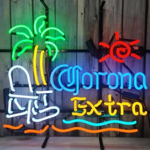 High Quality Super Bright Open Letter Display Coronas Palm Tree Beach Chair Sun Sign, Large Bright Illuminated Glass Tube Neon LED Sign for Office, Parties, Coffee Shops, Bars, Birthdays, Men’s Caves, Home and Event Wall Art Decoration.